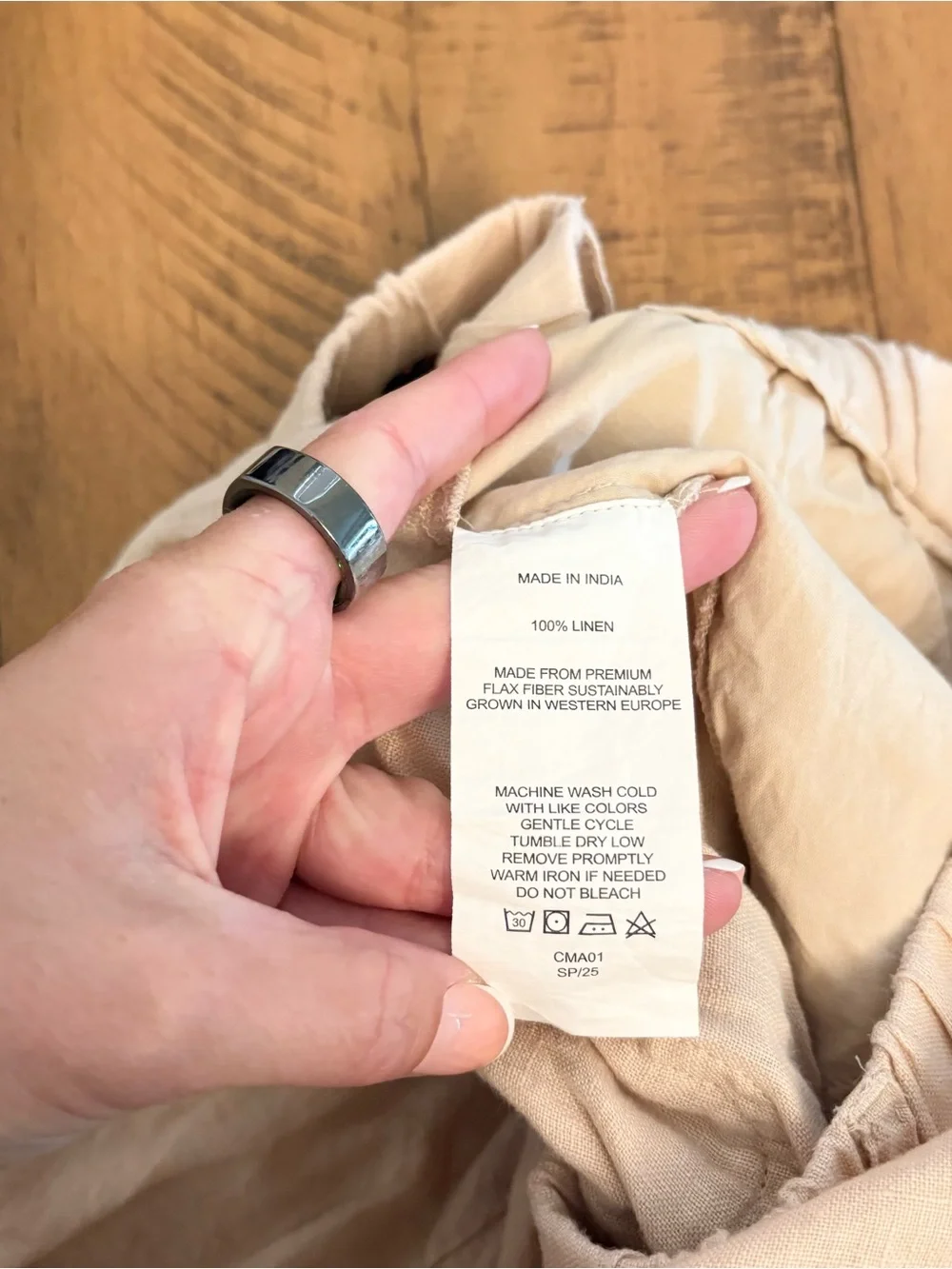 Quince 100% European Linen Pants Driftwood Stretch Elastic Waist Size L Pockets